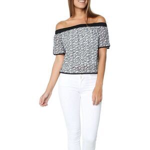 Rag & Bone Flavia Eyelet Off Shoulder crop Top Black floral, Size Small